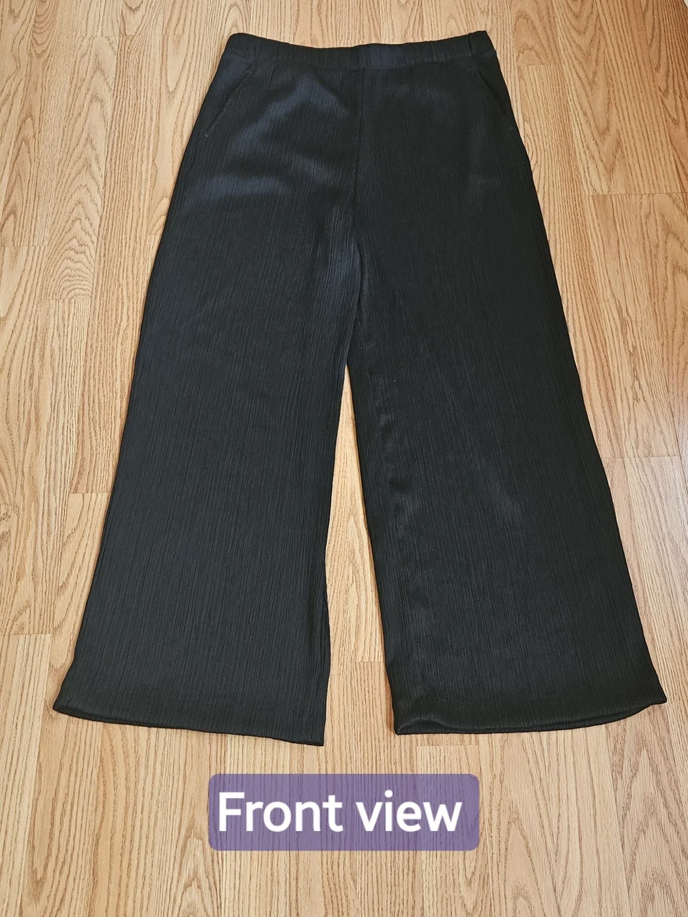 Chico's Women's Black Textured Crinkle Wide Leg Pants Pockets Petite Size 1P MP - Picture 2 of 15